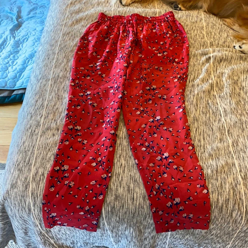 Floral silk drawstring pants